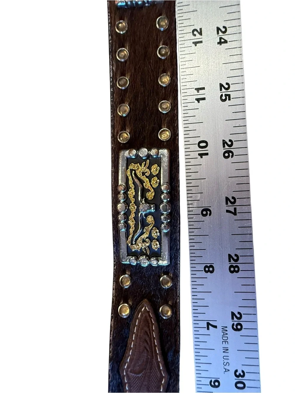 3D Youth Size 26 Western Tooled Leather Belt with Decorative Trim - Brown
